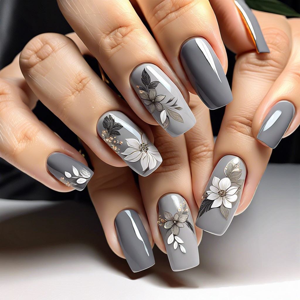 elegant grey with thin intricate floral decals