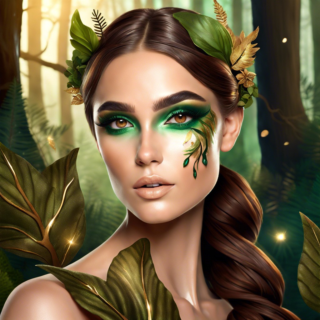 enchanted forest greens and browns with hints of gold around the eyes