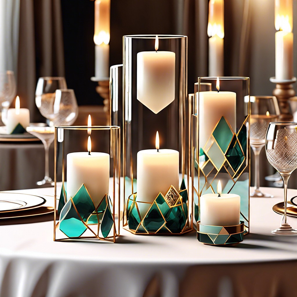 floating candles in geometric glass containers