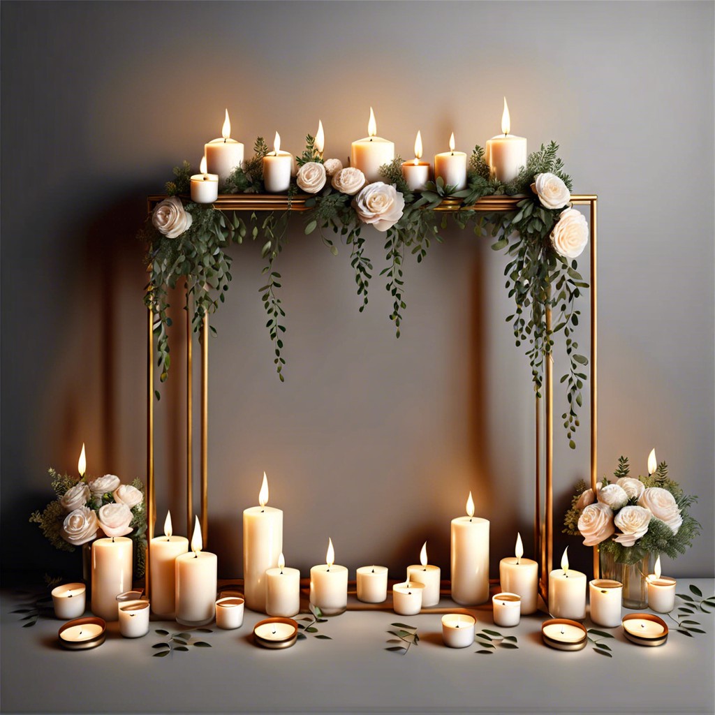 floating frame filled with hanging votive candles