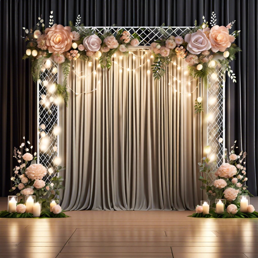 floral lattice panels with fairy lights