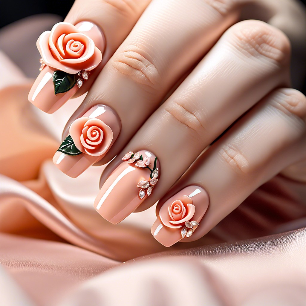 glossy peach with 3d rose appliques