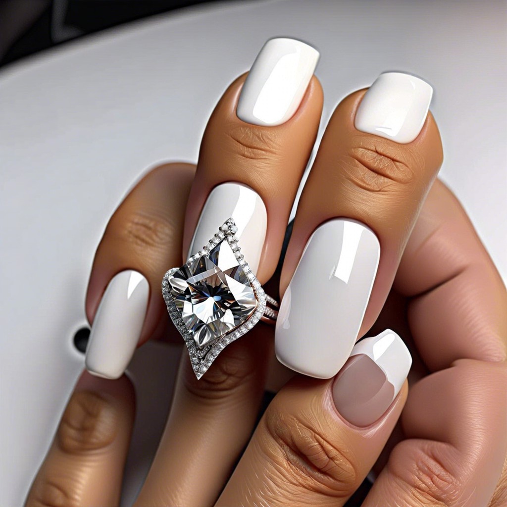 glossy pure white with a single diamond on the ring finger