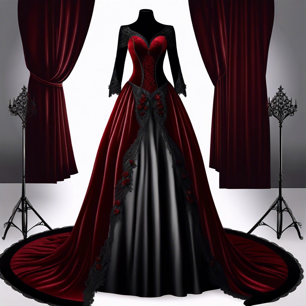 gothic black and deep red velvet dress