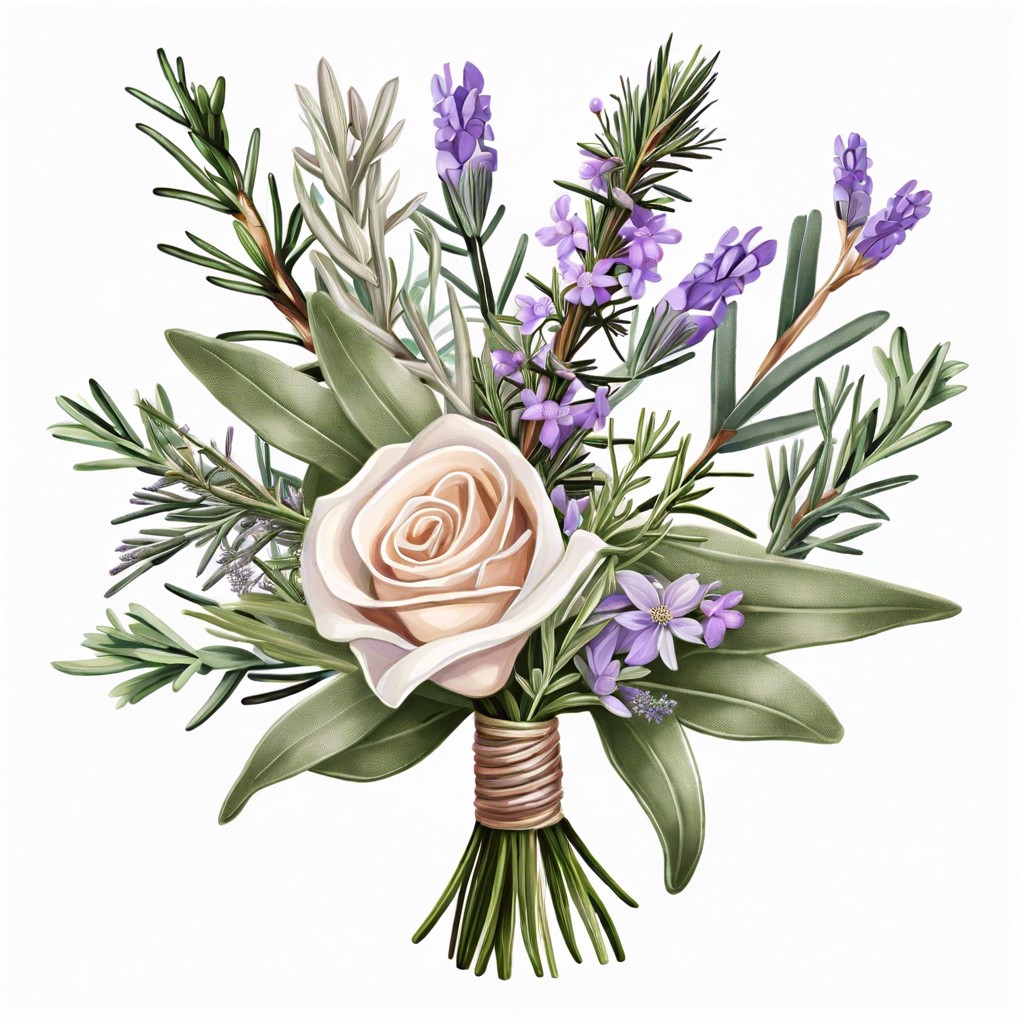 herb infused bouquet featuring rosemary and sage