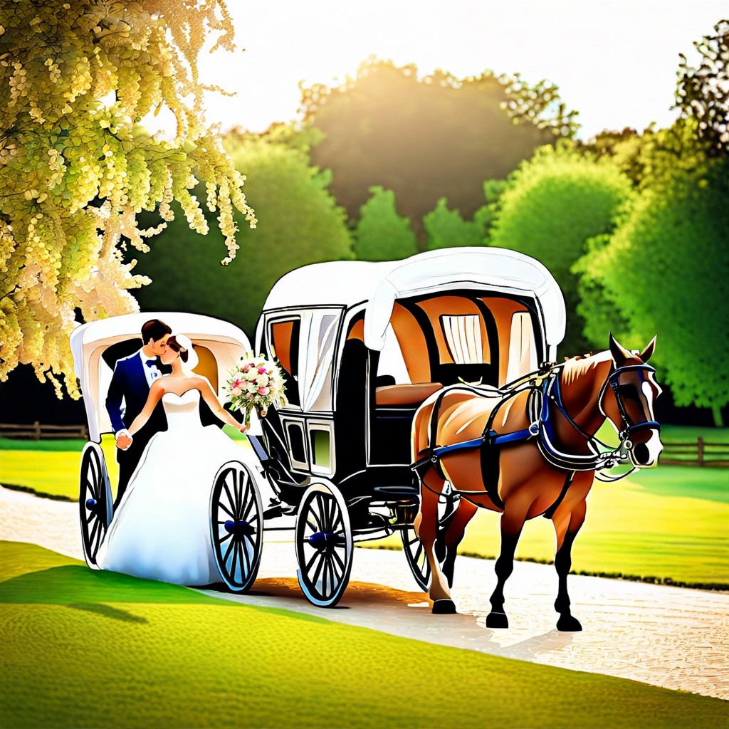 horse drawn carriage arrival for the bride and groom