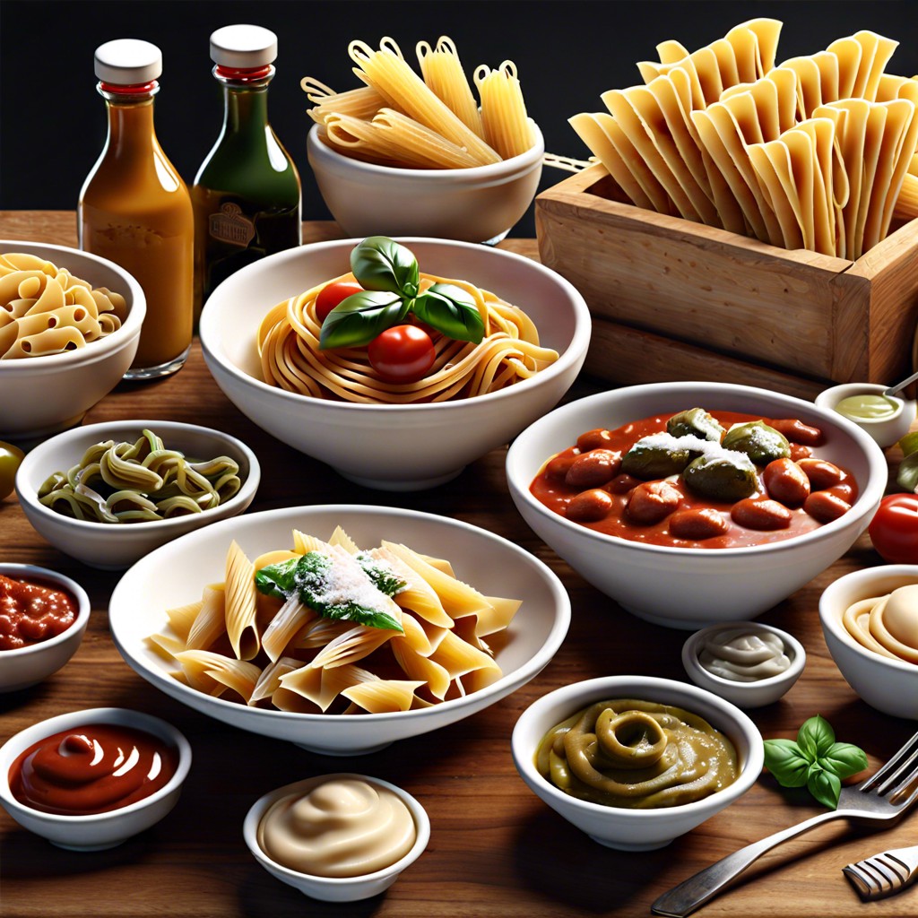 italian pasta bar with different sauces and toppings