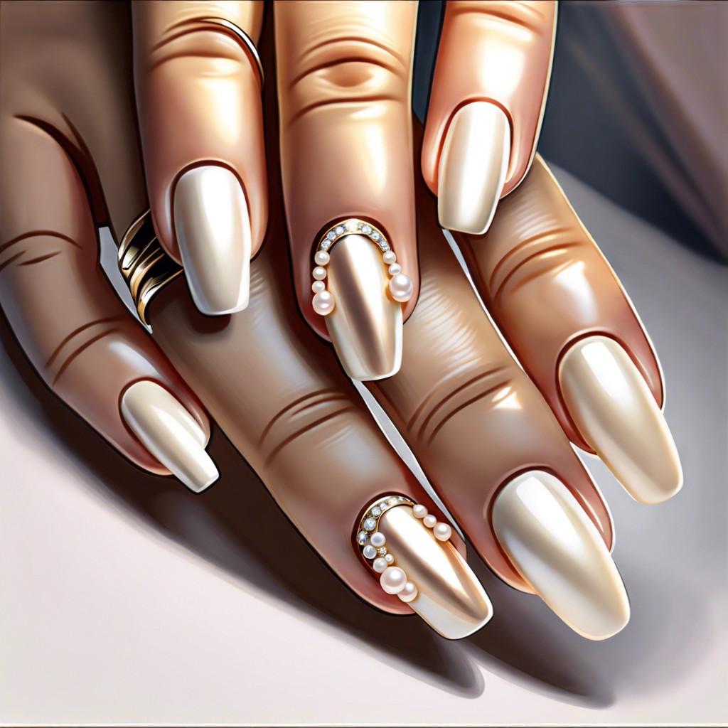 ivory nails with subtle pearl embellishments