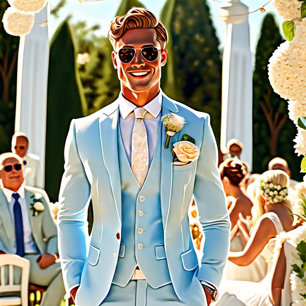 light blue seersucker suit for a summer wedding