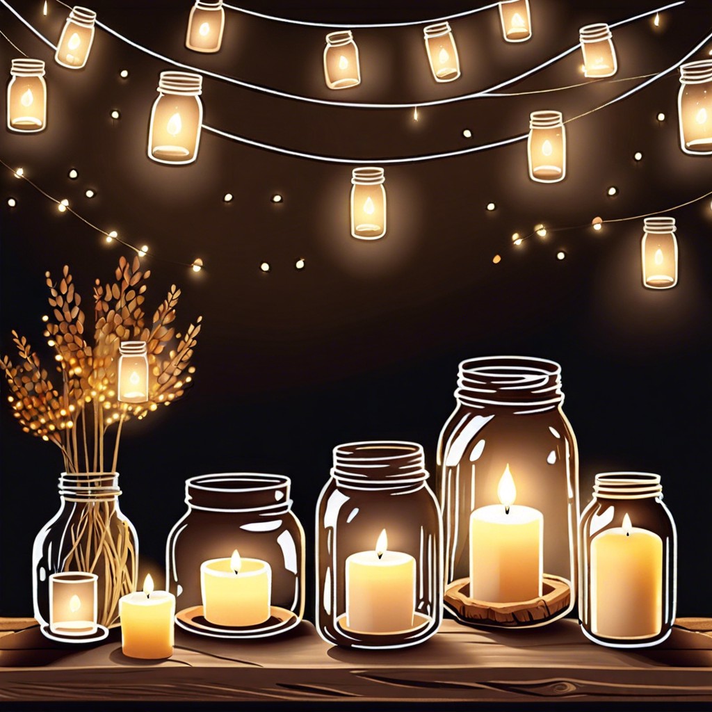 mason jar lighting with candles or fairy lights