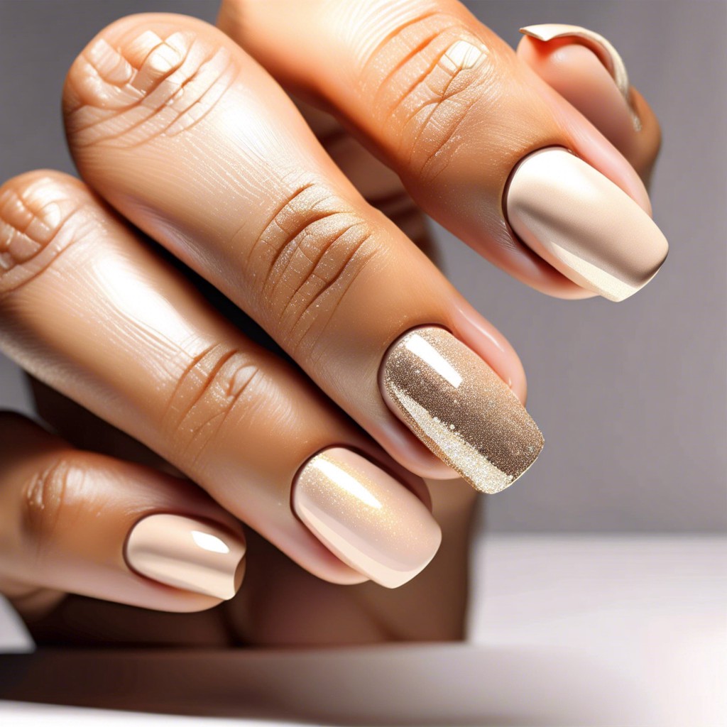 matte cream with a shimmering champagne accent nail
