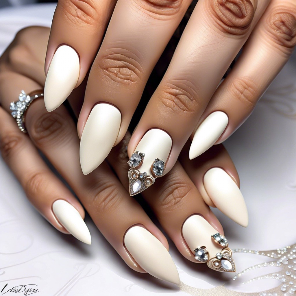 matte ivory with a tiny rhinestone at the base