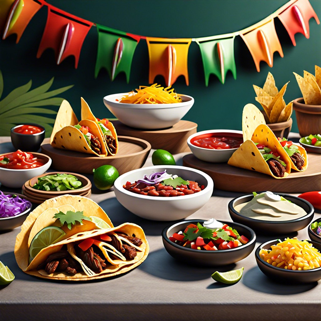 mexican taco station with various fillings and toppings