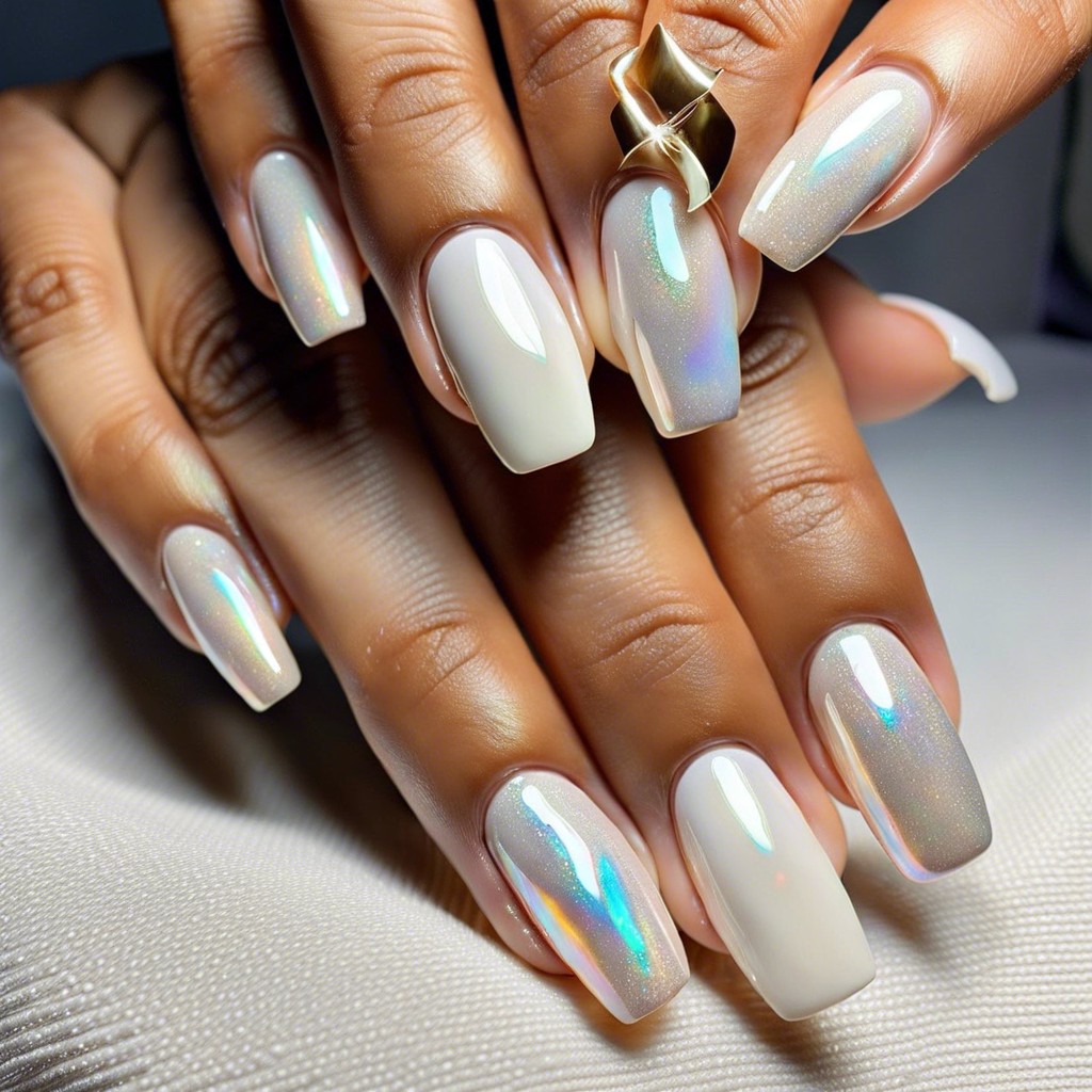 milky white with an iridescent shimmer