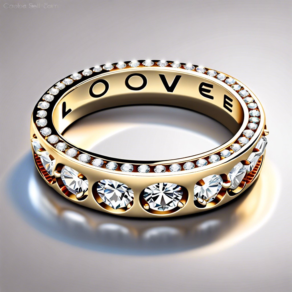 morse code ring band spelling love in diamonds