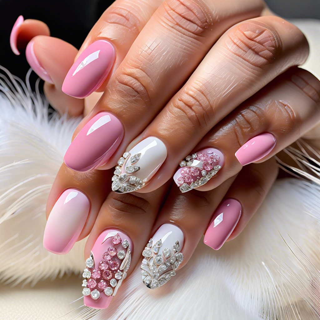 ombre pink and white with tiny crystal accents