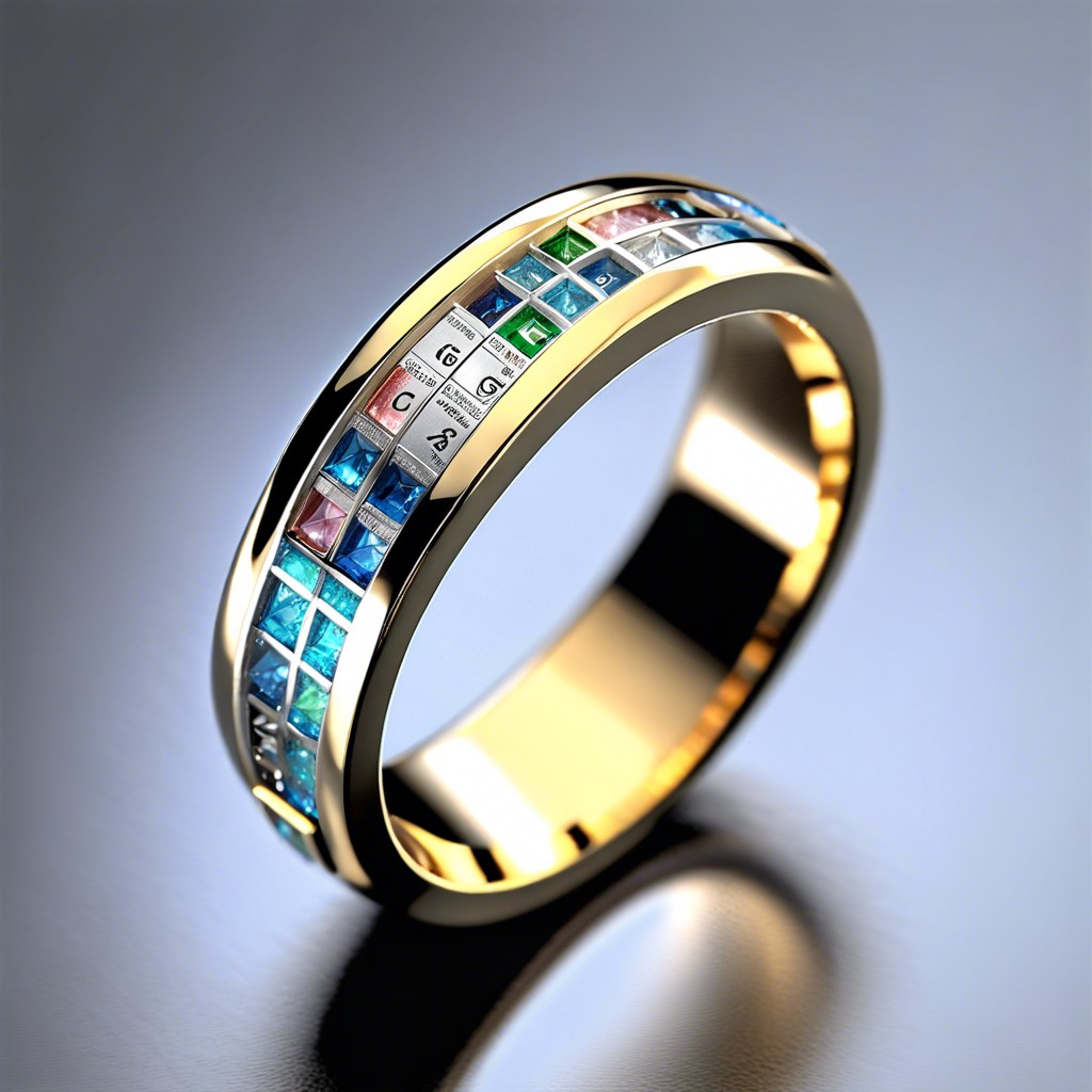 periodic table ring with elements carved into the band