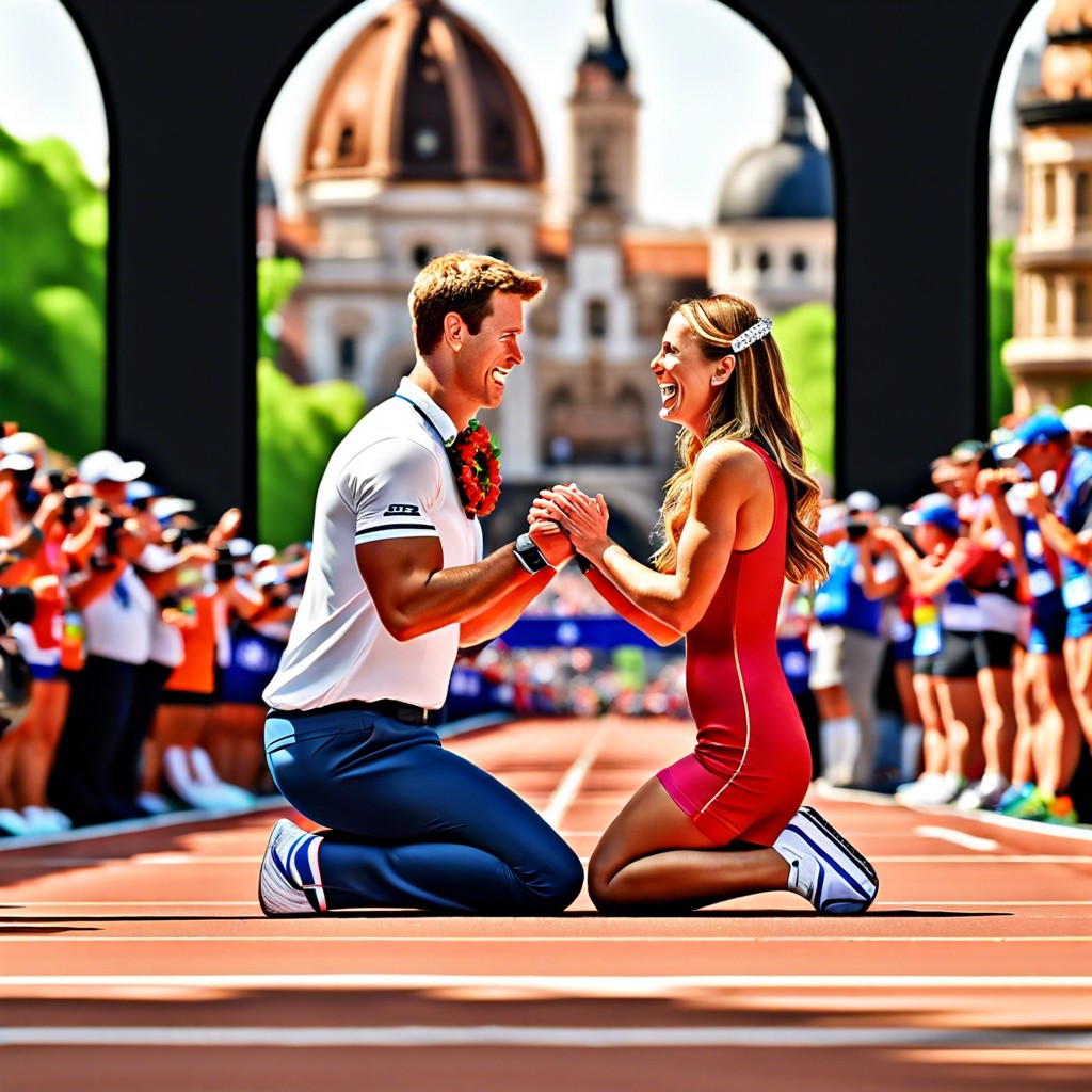 propose at the finish line of a marathon or during a major sporting event