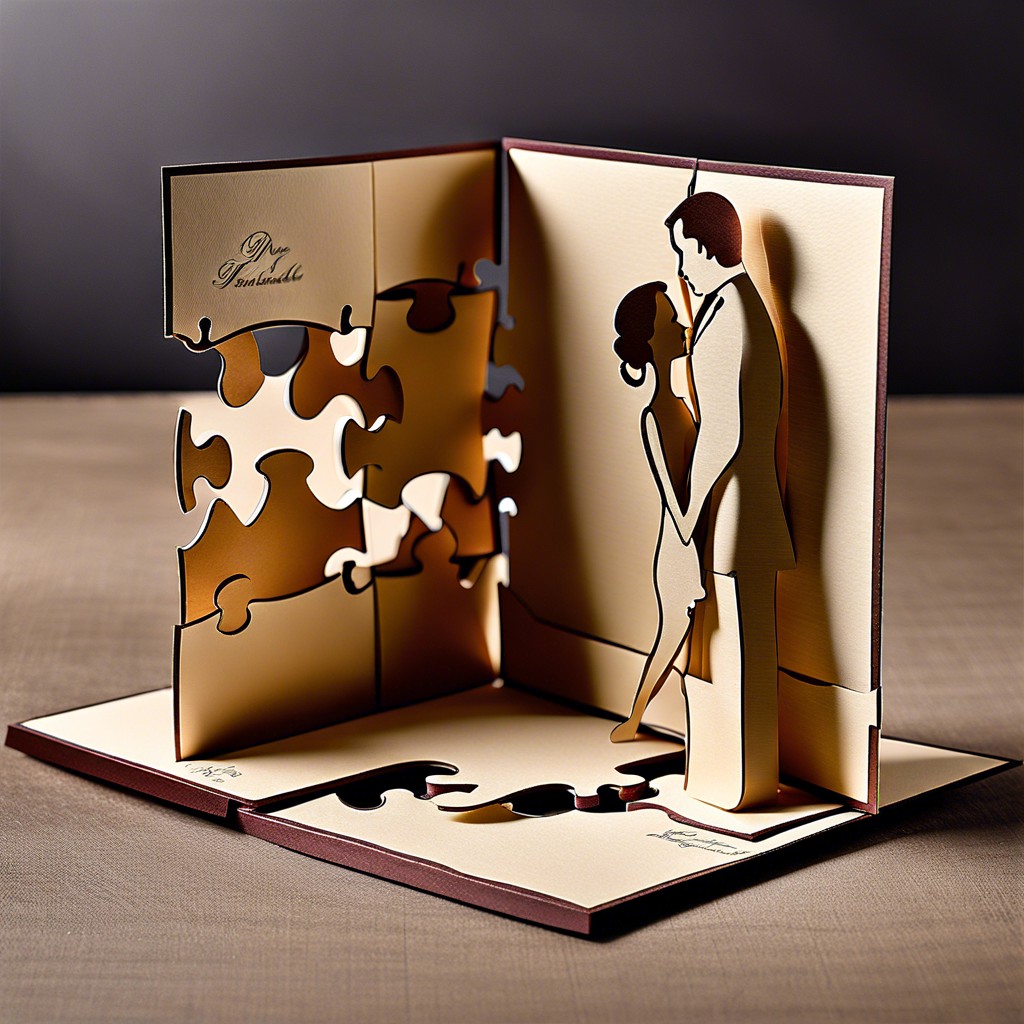 puzzle piece card guests assemble to reveal details