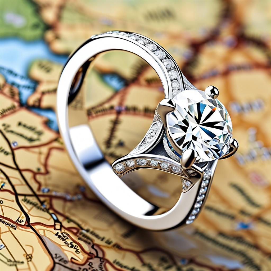 ring featuring a map of a meaningful location in the setting