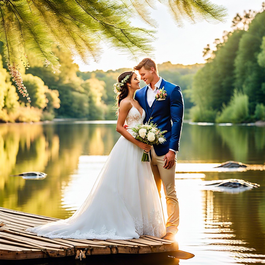 river or lakeside wedding with fishing and swimming activities