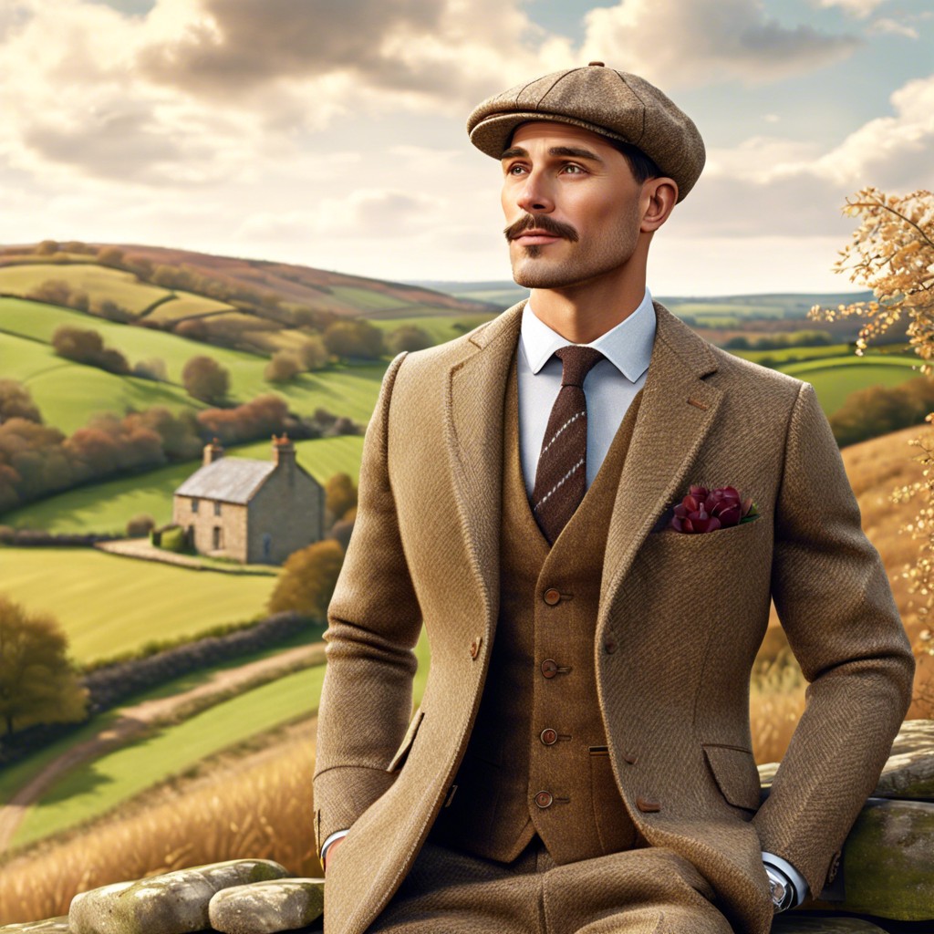 rustic tweed suit with a flat cap
