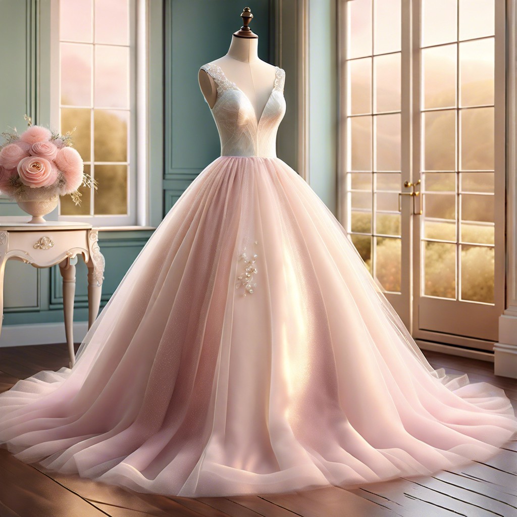 soft pastel tulle with pearlescent finishes