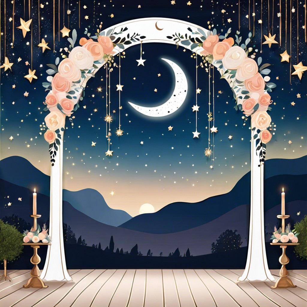 starlit backdrop with hanging crescent moon