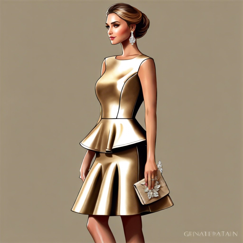 structured peplum dress with metallic finish