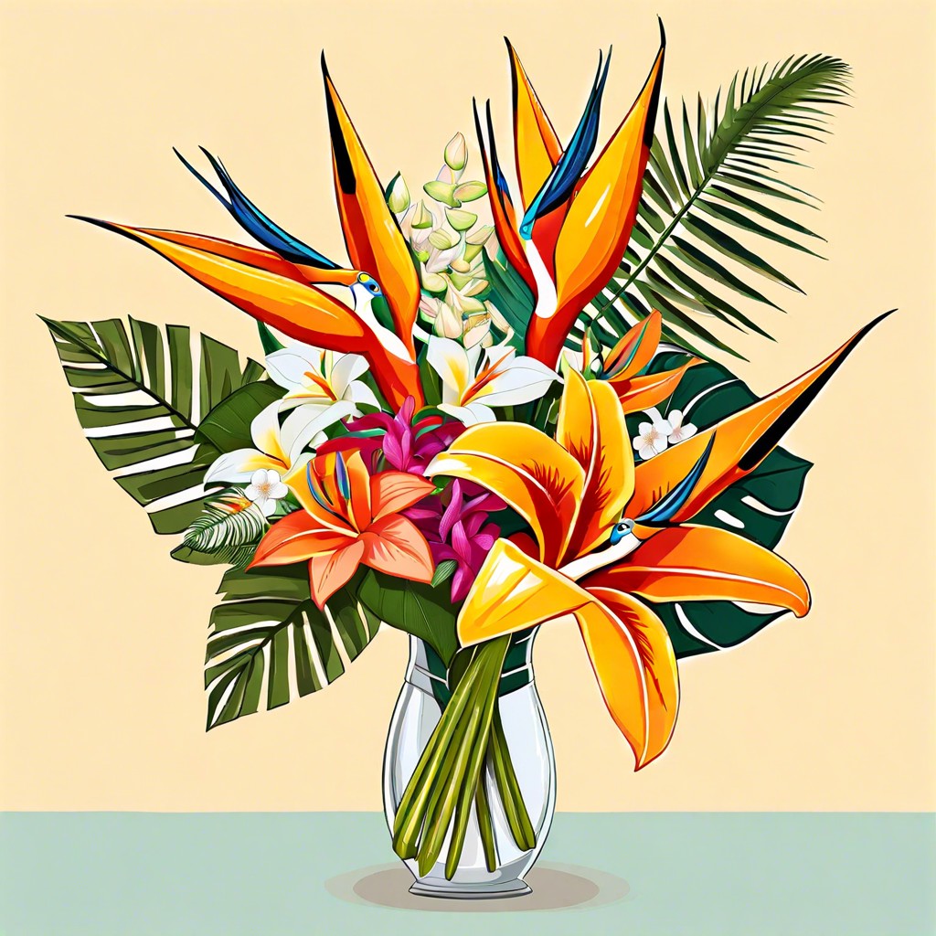 tropical mix with bird of paradise flowers