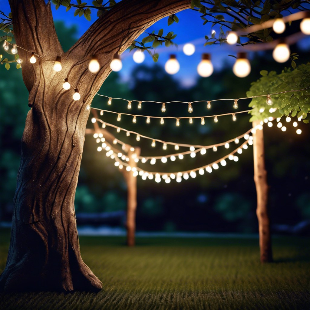 twinkling fairy lights in trees