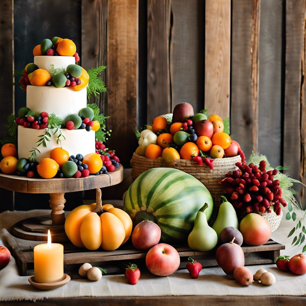 use seasonal fruits and vegetables for decorations