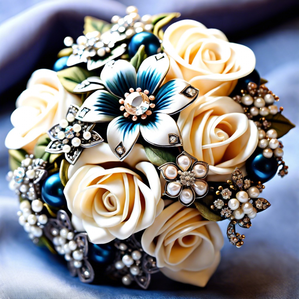 vintage brooch bouquet with silk flowers