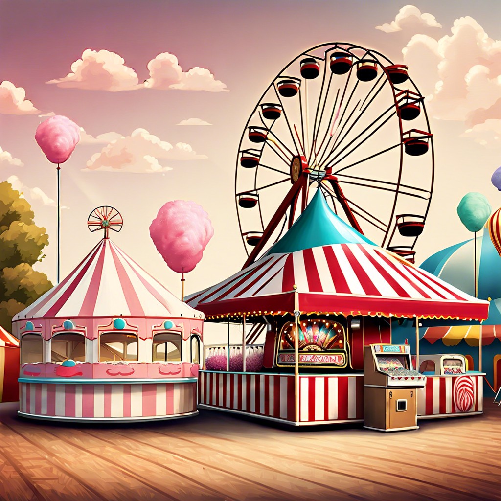vintage carnival ferris wheel games and cotton candy machines