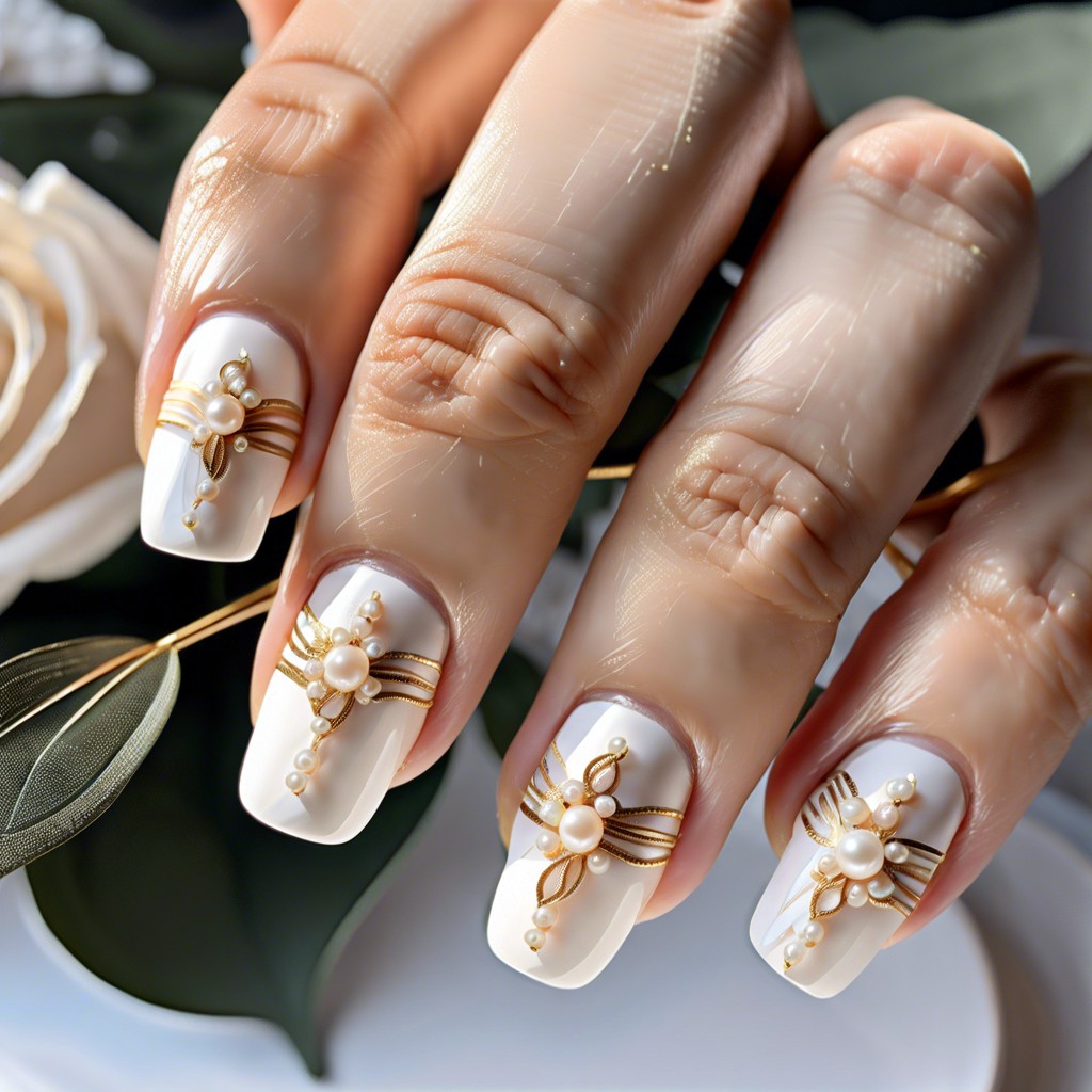 vintage style with tiny pearls and gold lines