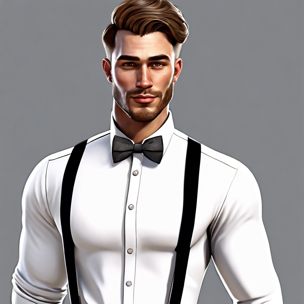 white shirt and suspenders with dress pants
