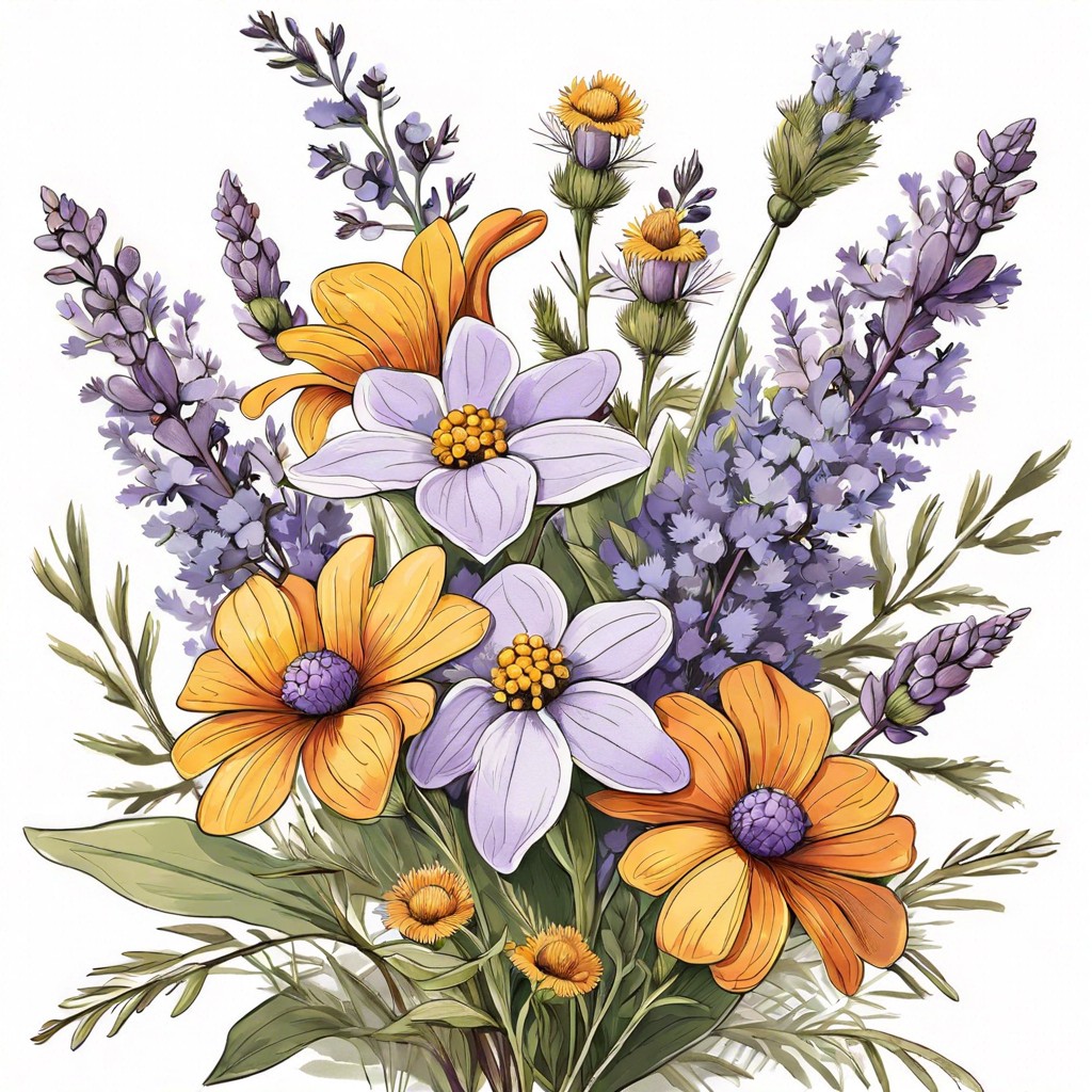 wildflower assortment with lavender sprigs