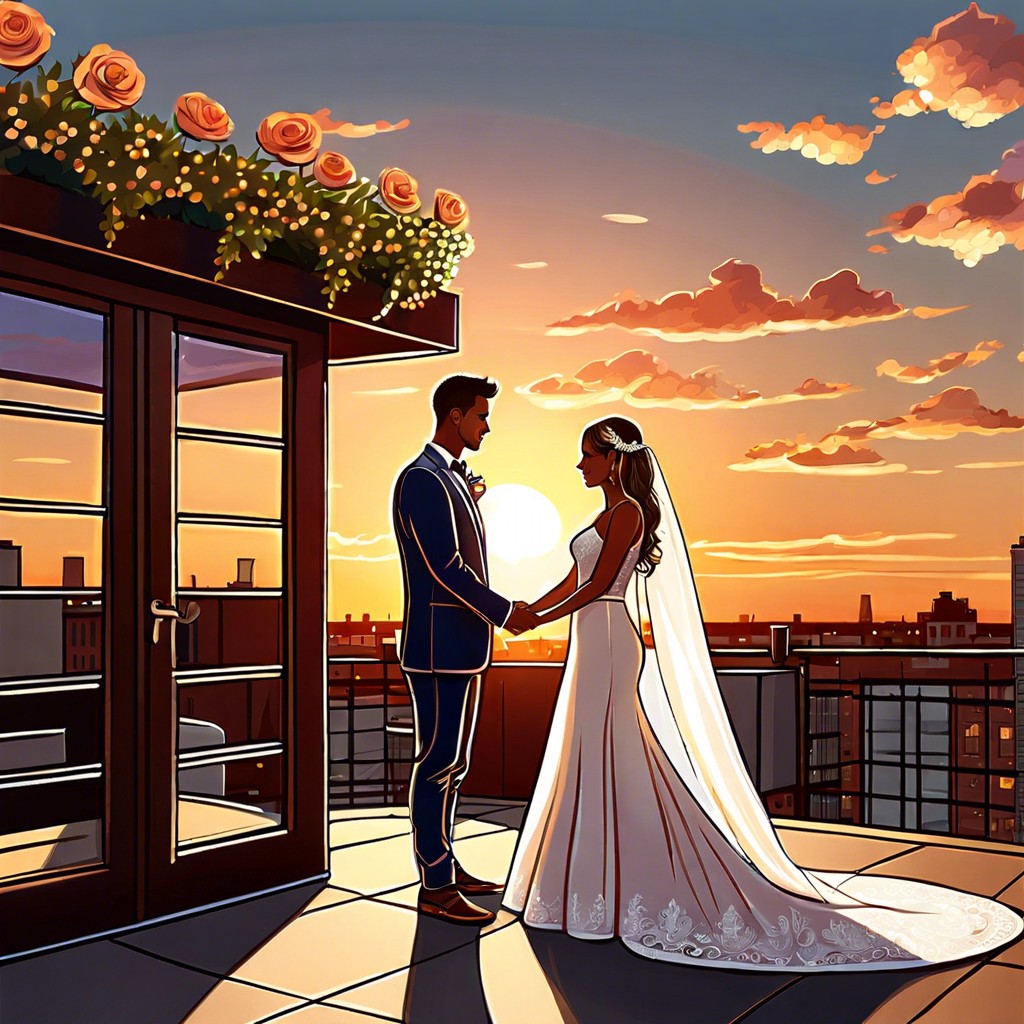 rooftop vows at sunset