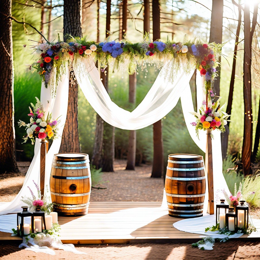 rustic barrel and plank altar