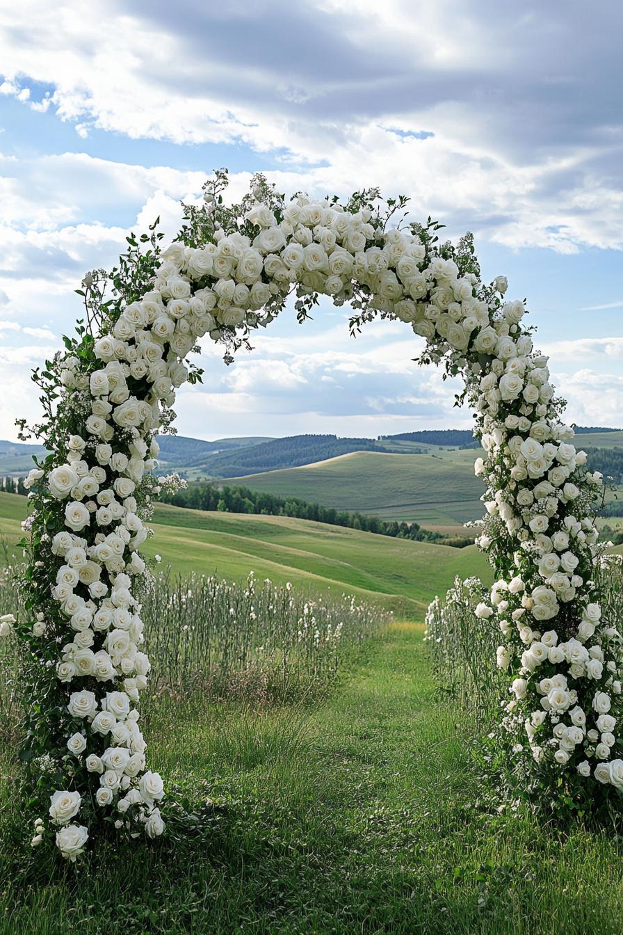 Stunning wedding arch adorned with white roses