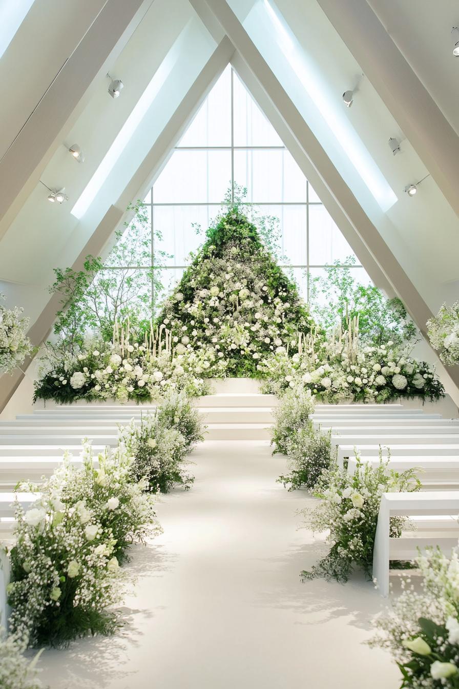 Elegant Wedding Aisle with Lush Greenery