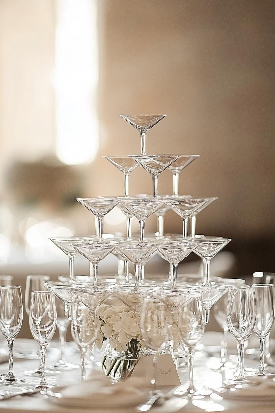 Chic glassware tower with white flowers