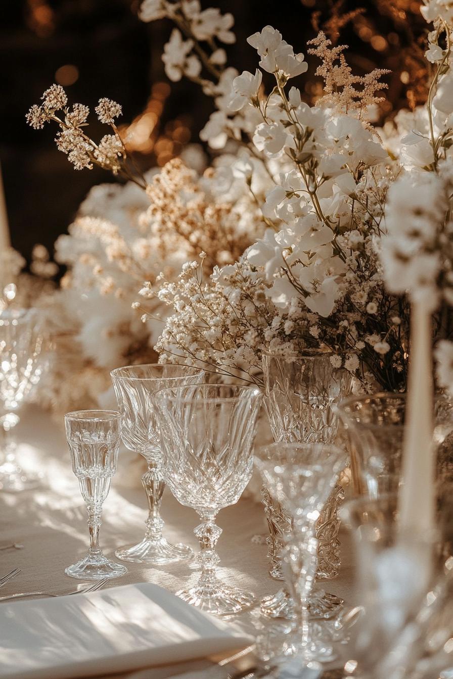 Crystal Glassware with Luxurious Floral Arrangements