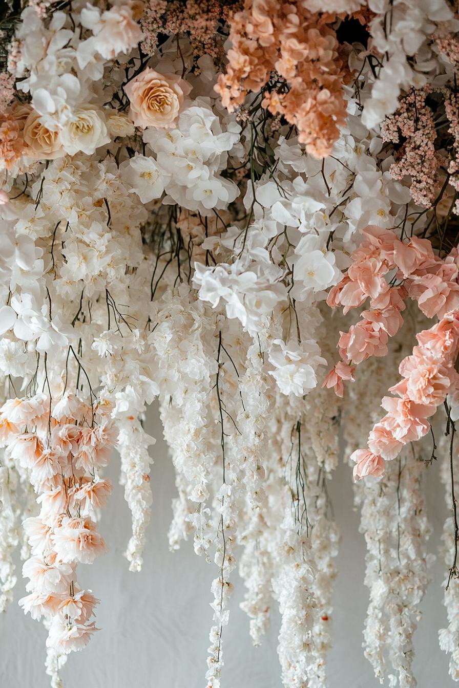 Delicate hanging floral arrangement with pastel blooms