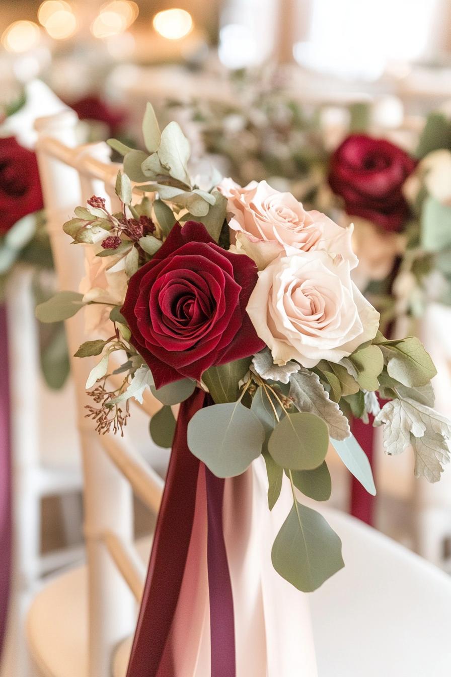 Rich red and soft pink roses with greenery