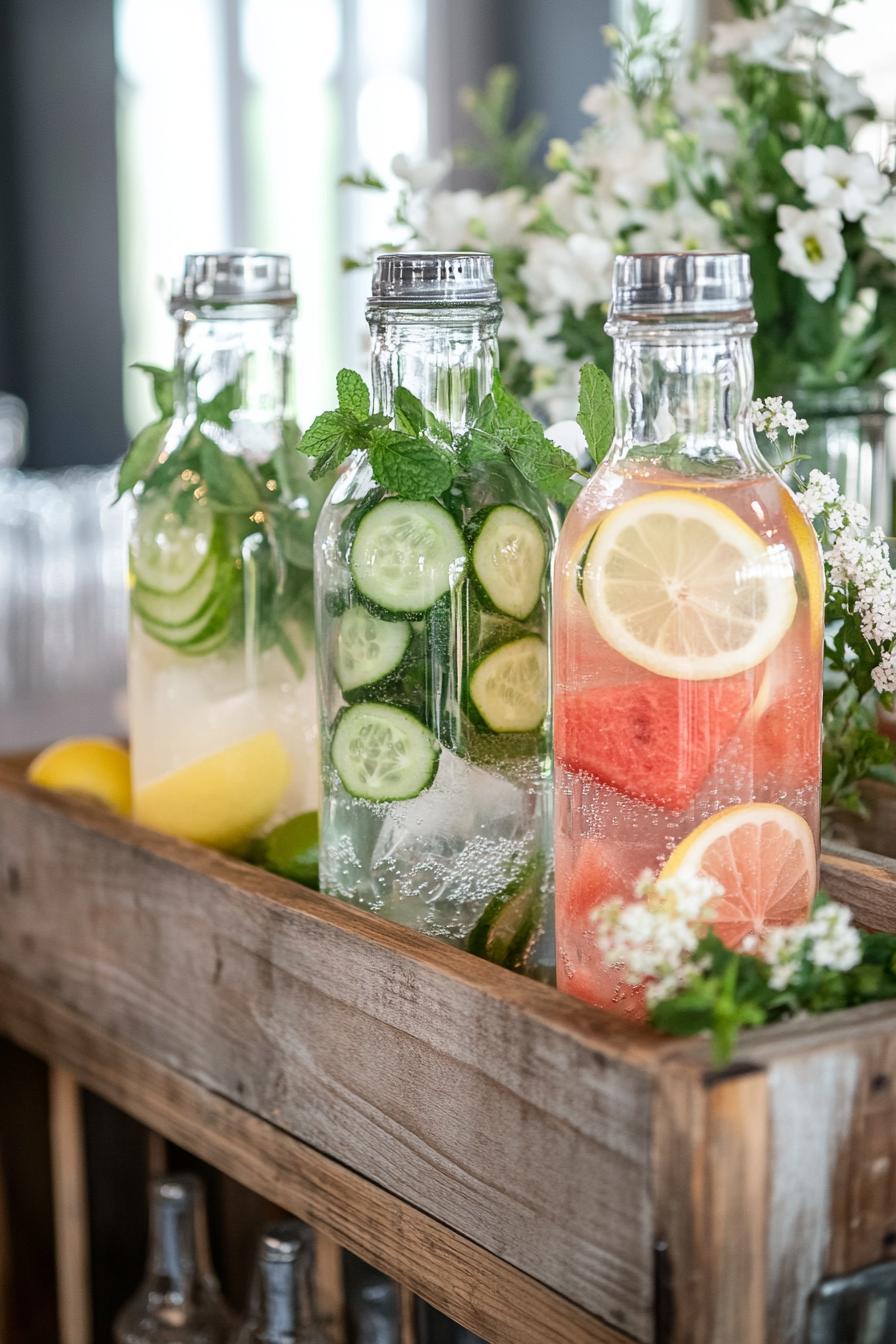 Fruit-infused drink dispensers with floral decor