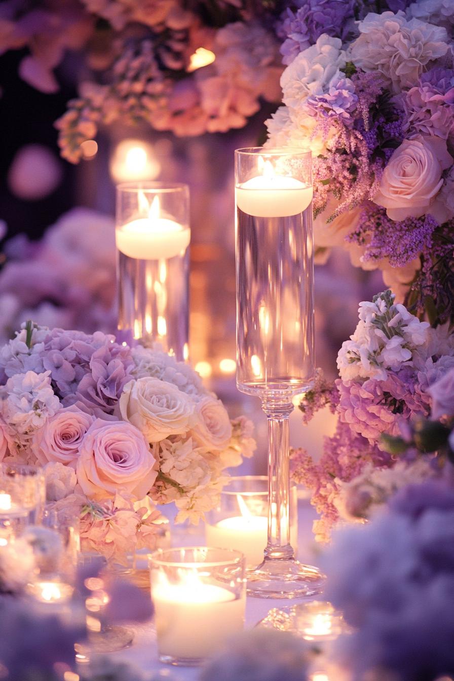 Romantic table setting with candles and flowers