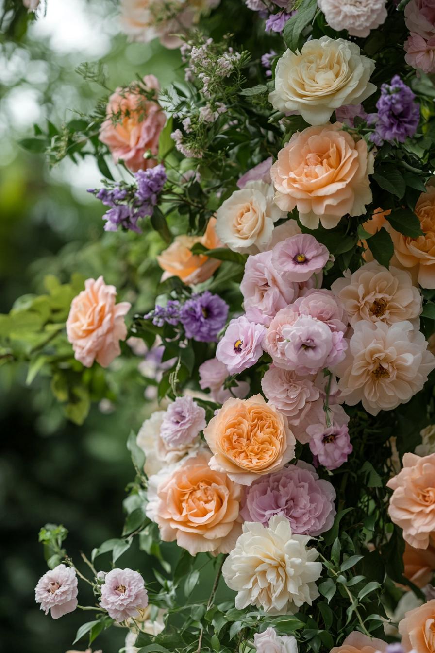 Soft, colorful spring blooms in an outdoor setting