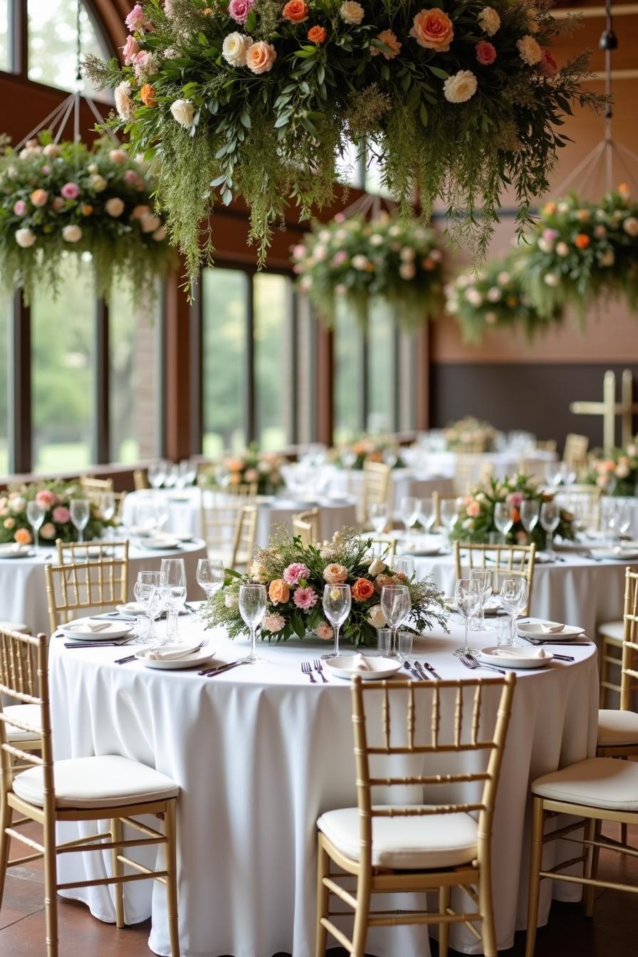 Tables adorned with wildflower centerpieces