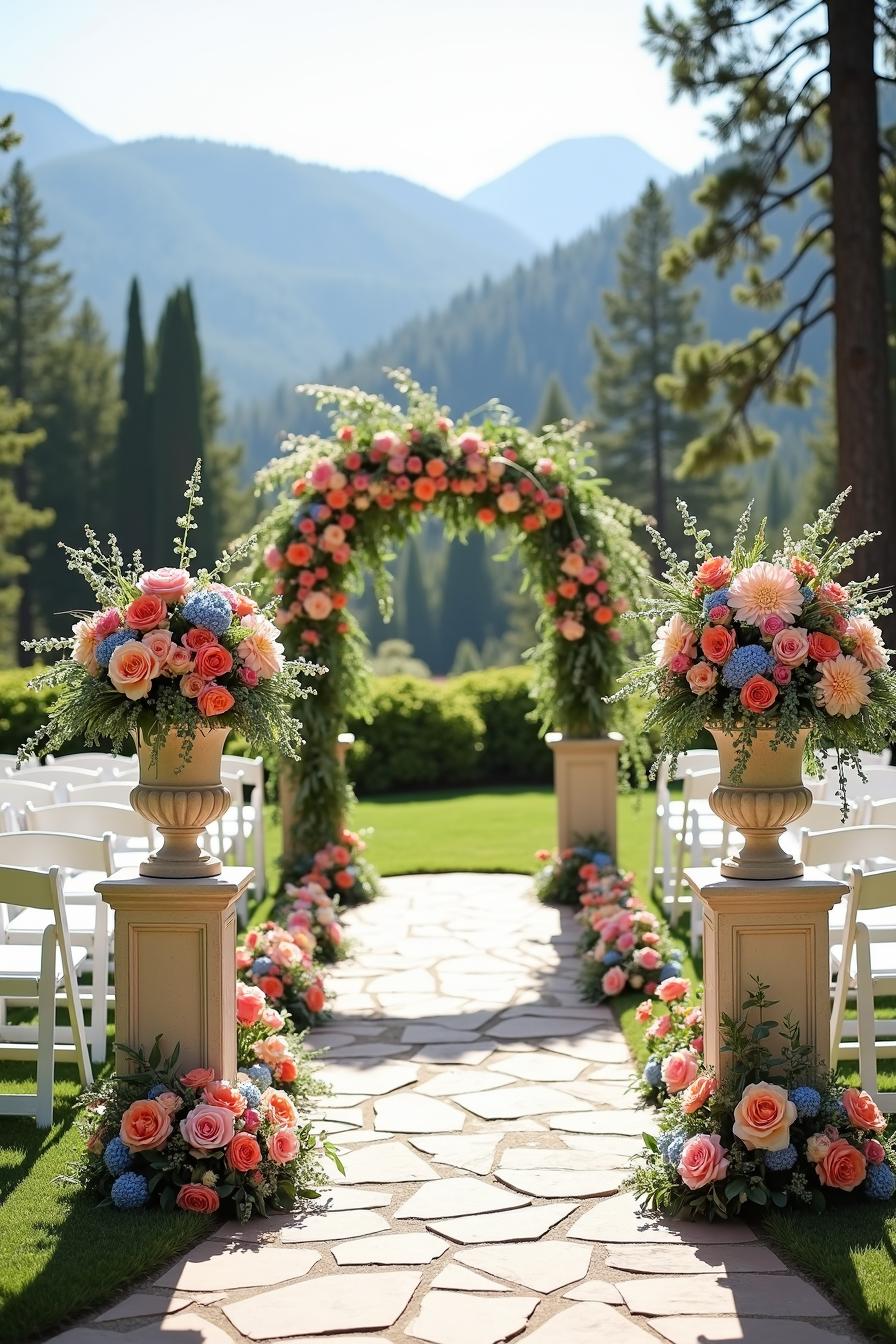 Wedding aisle adorned with colorful wildflowers